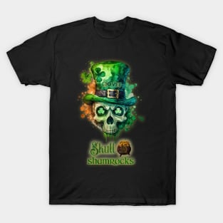 St. Patrick's Day Skull and Shamrocks Design T-Shirt